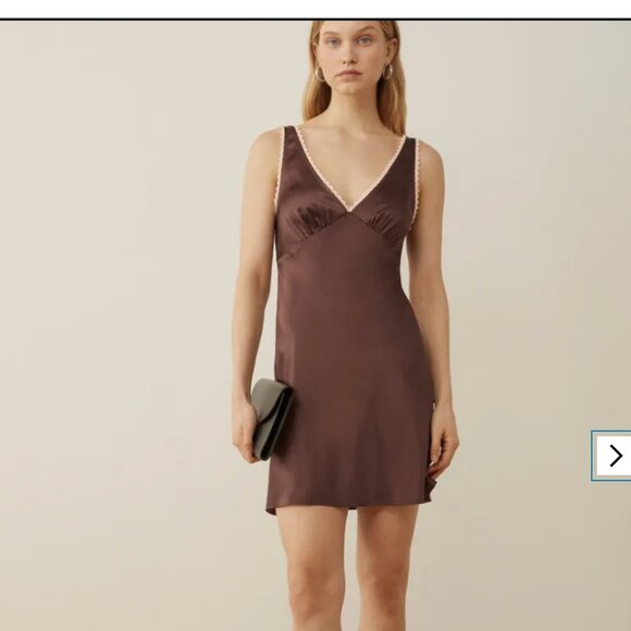 Reformation Brown Keaton Silk Mini Dress in Cafe - Picture 4 of 8